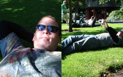 Two views of Andy relaxing on St. Stephen's Green